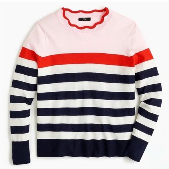 J.Crew Scallop Trimmed Pullover Striped Sweater - Picture 8 of 11